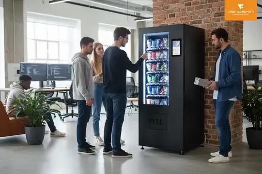 Team using a modern vending machine at work